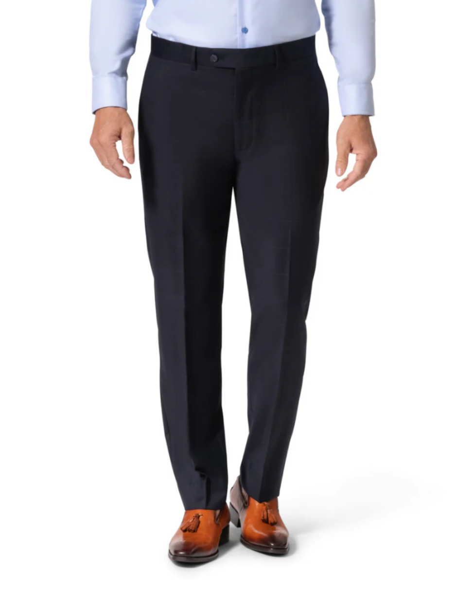 Men's Navy Subtle Windowpane Modern Fit Notch Lapel Wool 2-Button Suit