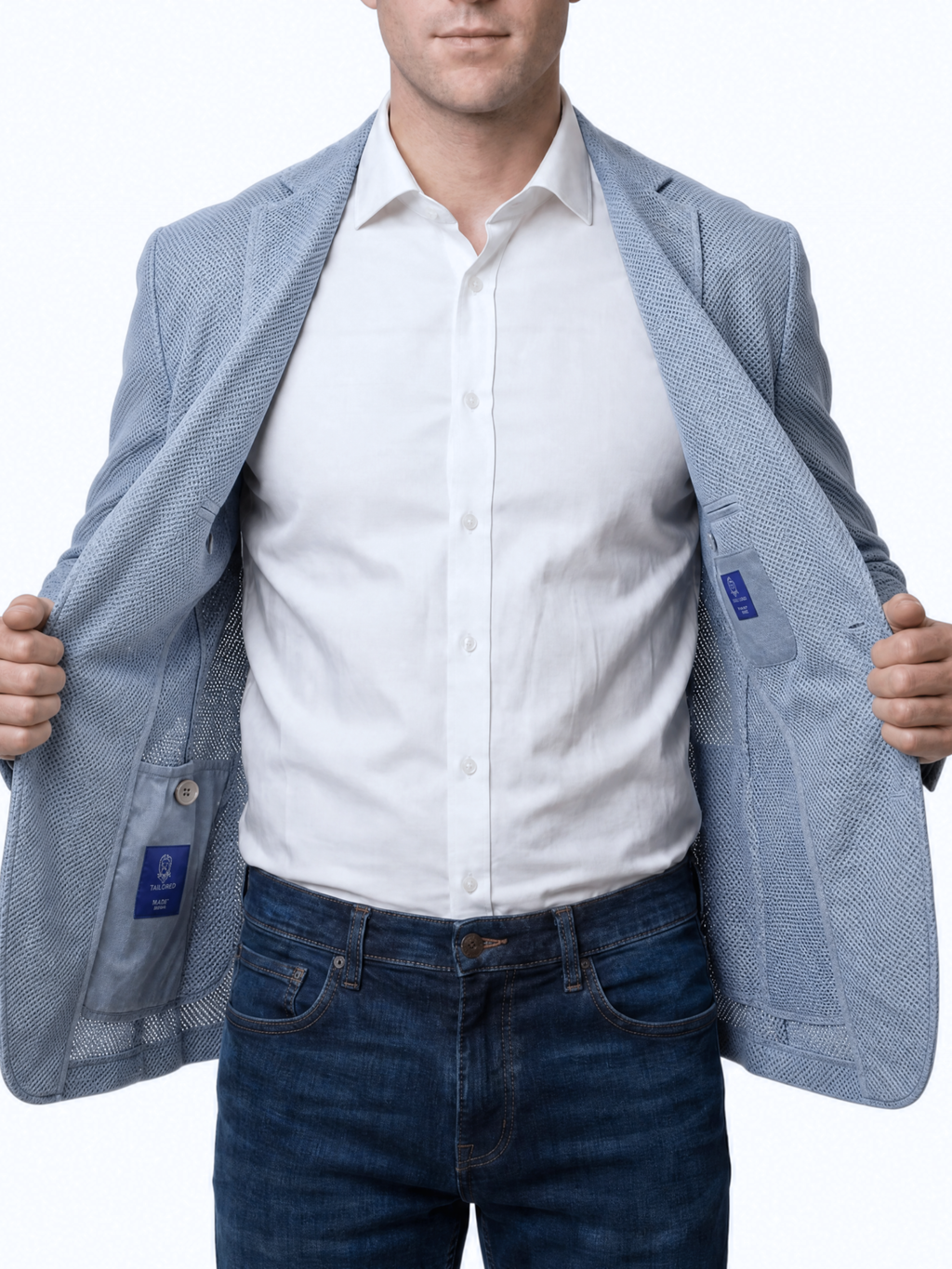 Men's Light Blue Technical Weave Slim Fit 4 Way Stretch Air Blazer