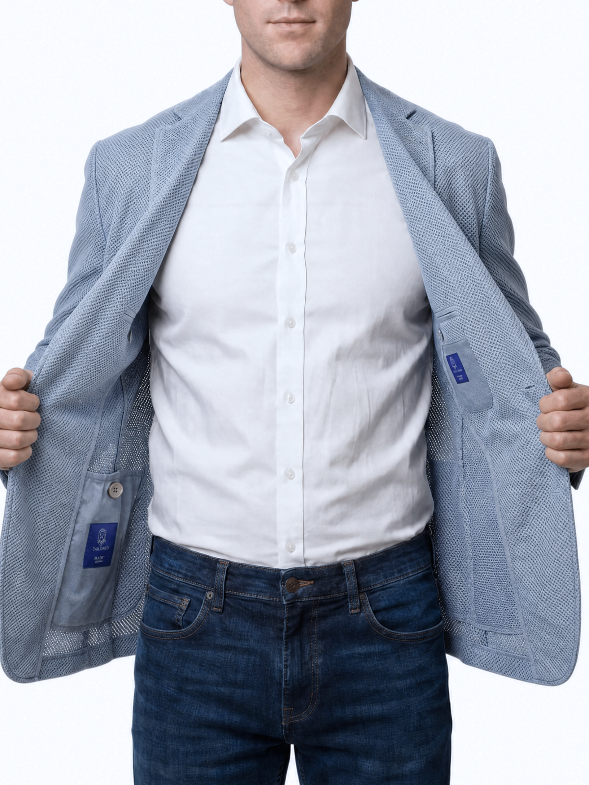 Men's Light Blue Technical Weave Slim Fit 4 Way Stretch Air Blazer