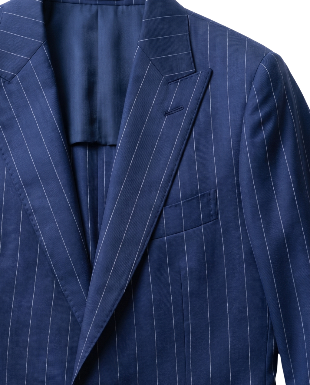 Men's Navy Pinstripe Slim Fit Half Canvassed 2-Button Wool Suit