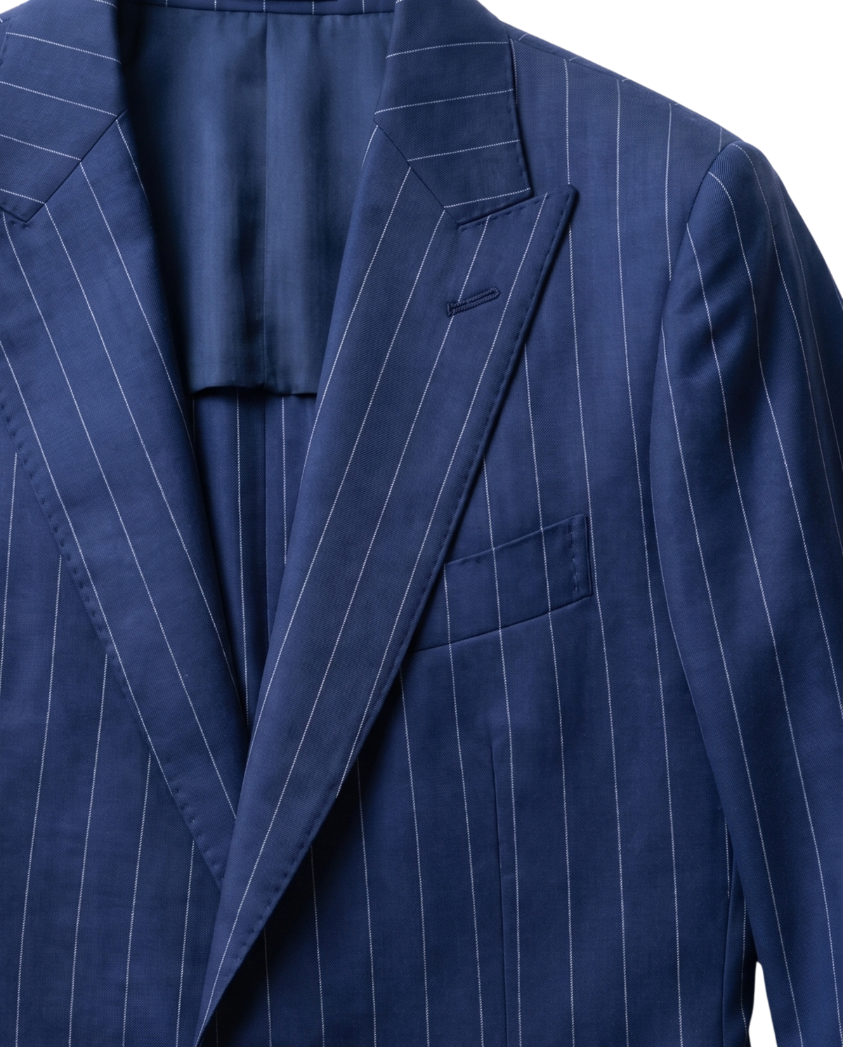 Men's Navy Pinstripe Slim Fit Half Canvassed 2-Button Wool Suit