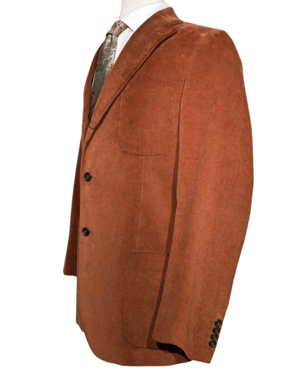 Men's Burnt Orange Corduroy Notch Lapel Slim Fit 3-Button Cotton Suit