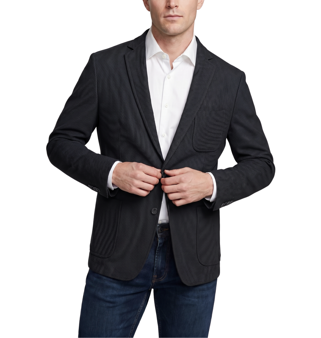 Men's Black Technical Weave Slim Fit 4 Way Stretch Air Blazer