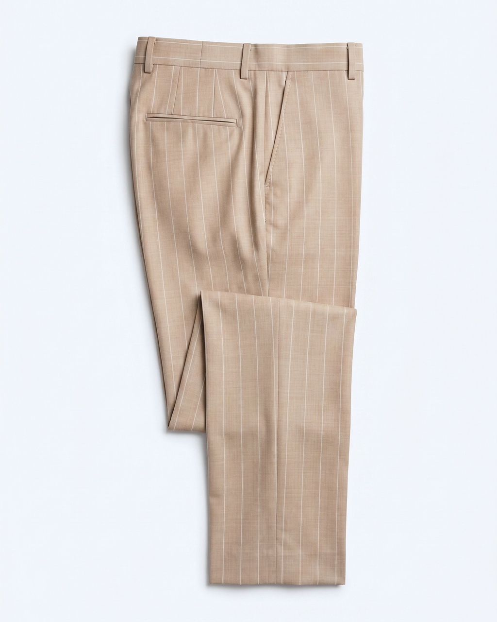 Men's Beige Pinstripe Modern Fit Peak Lapel Double Breasted Wool Suit