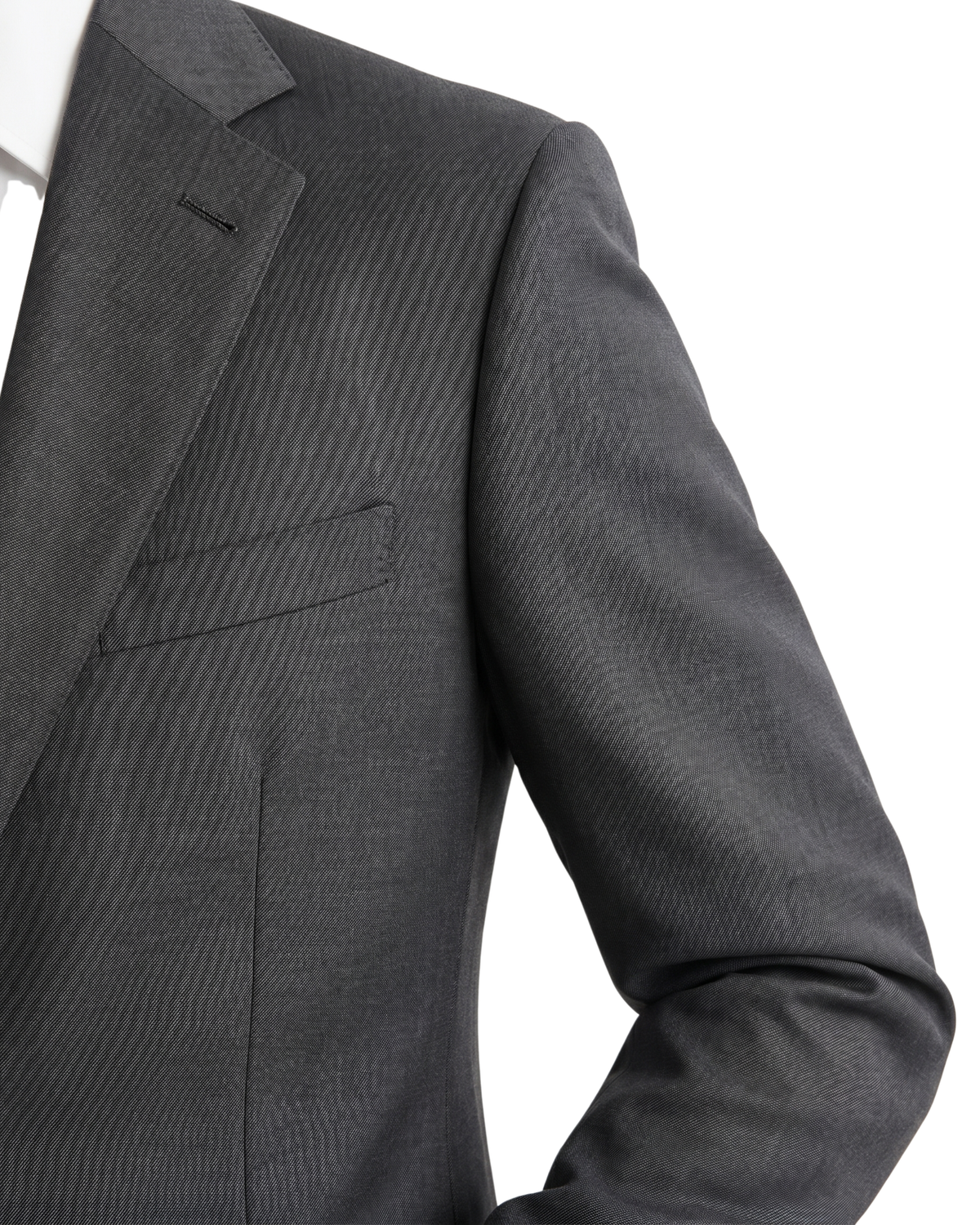 Men's Charcoal Textured Half Canvassed Classic Fit 2-Button Wool Suit