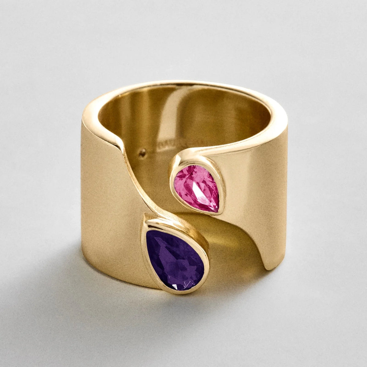 Personalized Two-Stone Open Band Ring - Gold