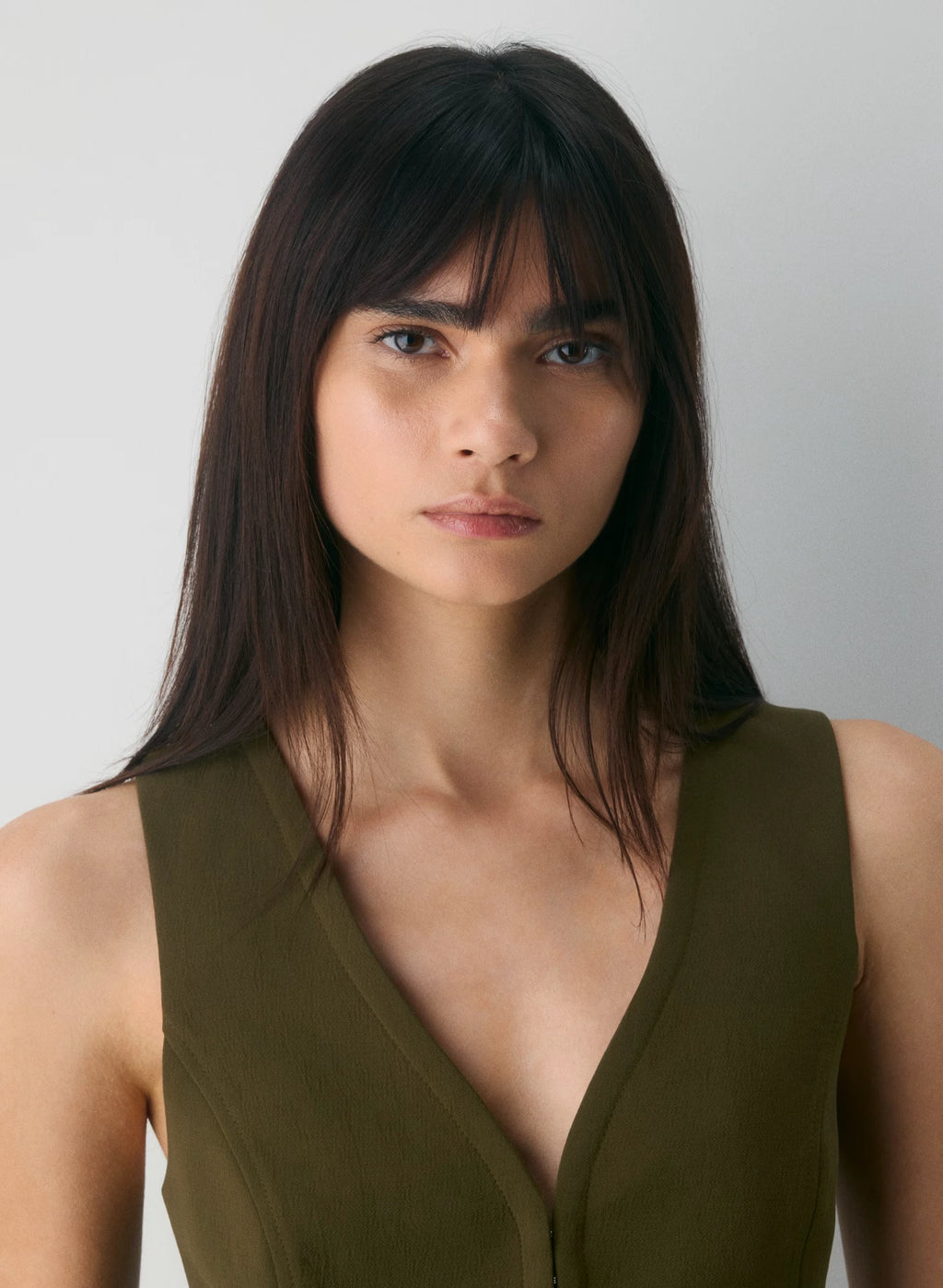 Lined Tailored Suit Vest - Olive