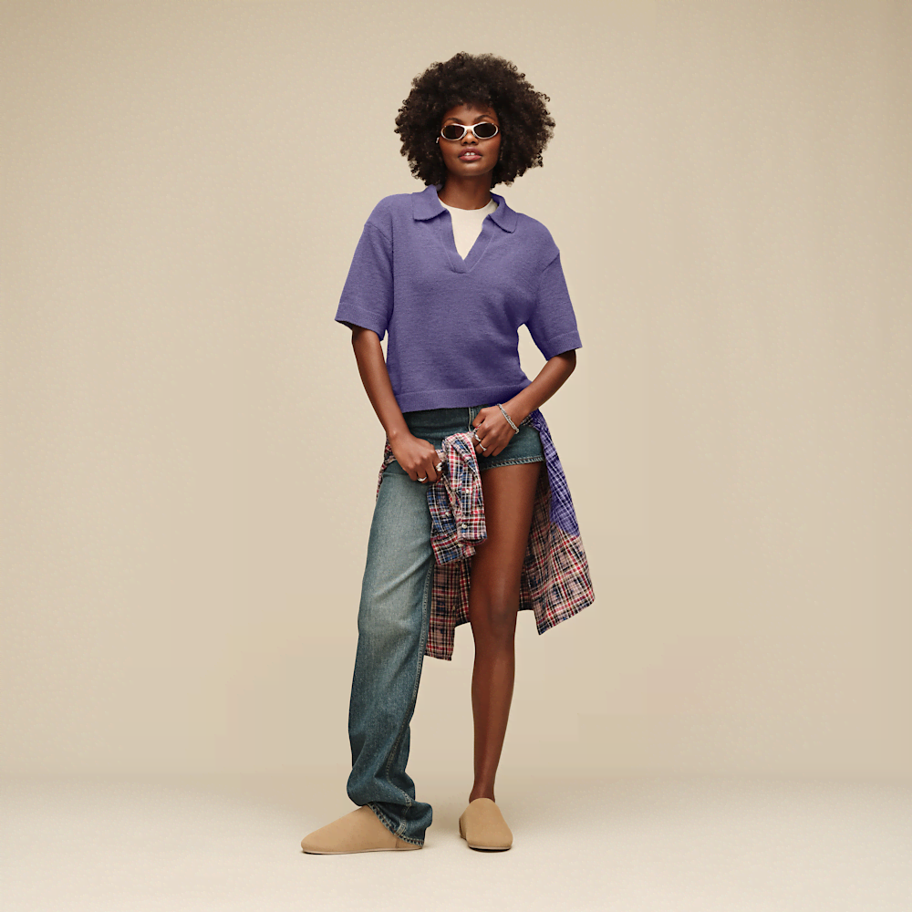 Women's Short-Sleeve Polo Sweater - Sand