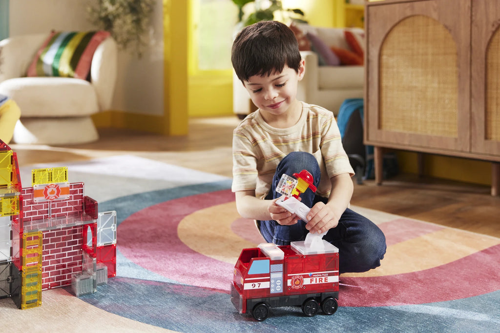 Fire Station Magnetic Building Set - 50 Pieces