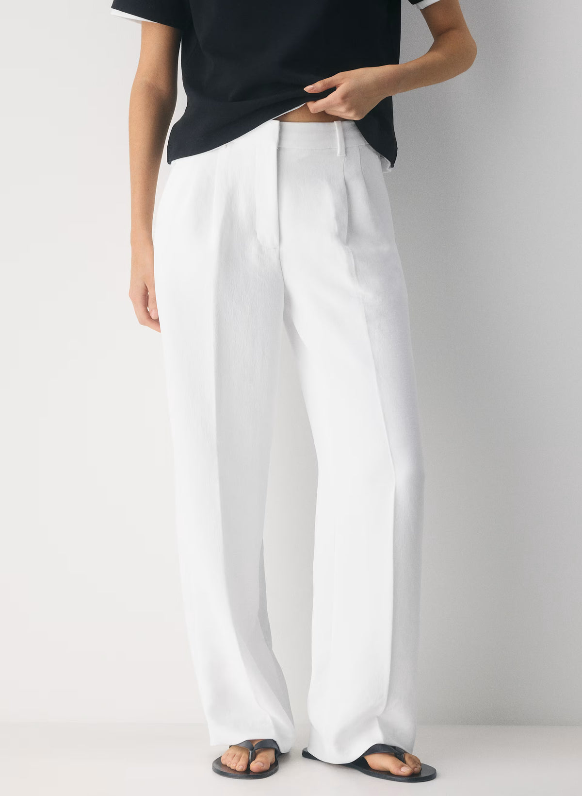 High-Rise Wide-Leg Crepe Trousers - Sand