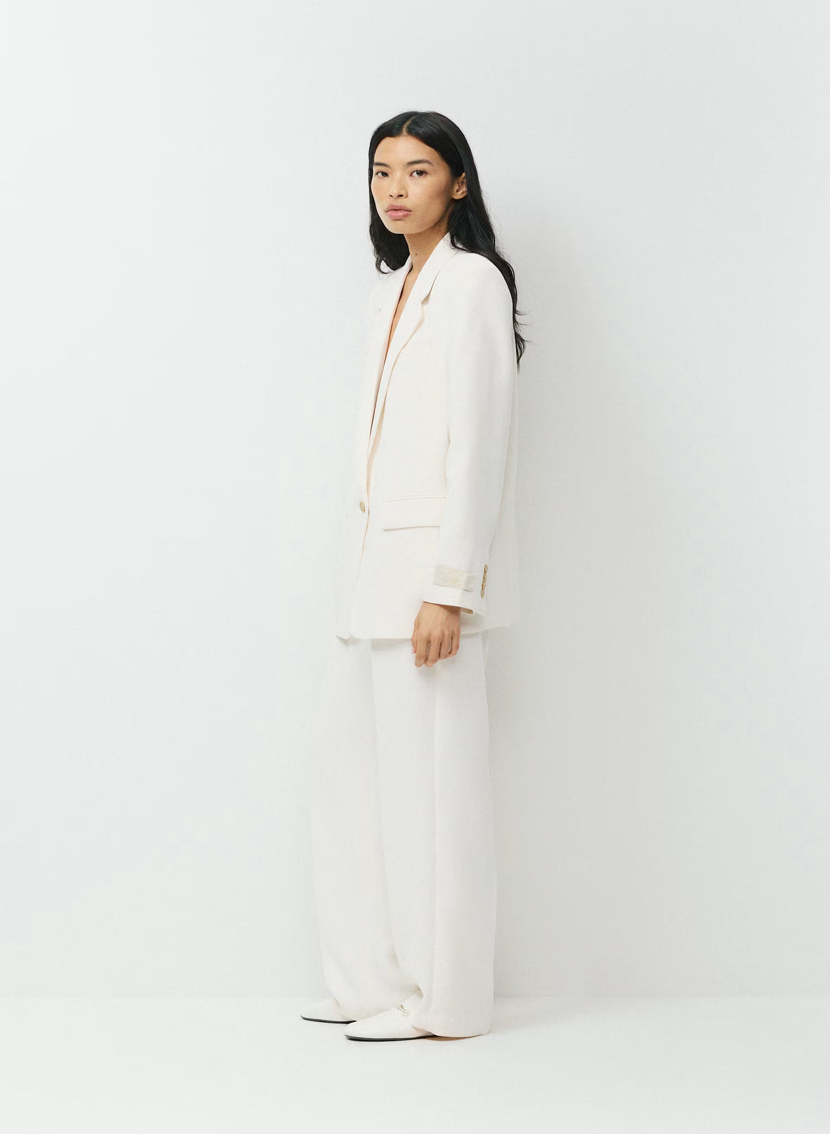 High-Rise Wide-Leg Crepe Trousers - Sand