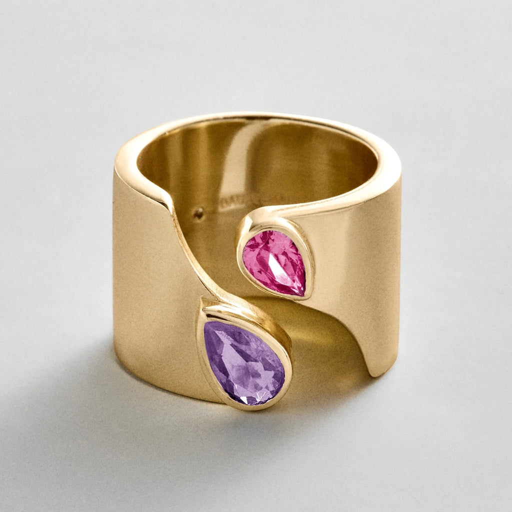 Personalized Two-Stone Open Band Ring - Gold