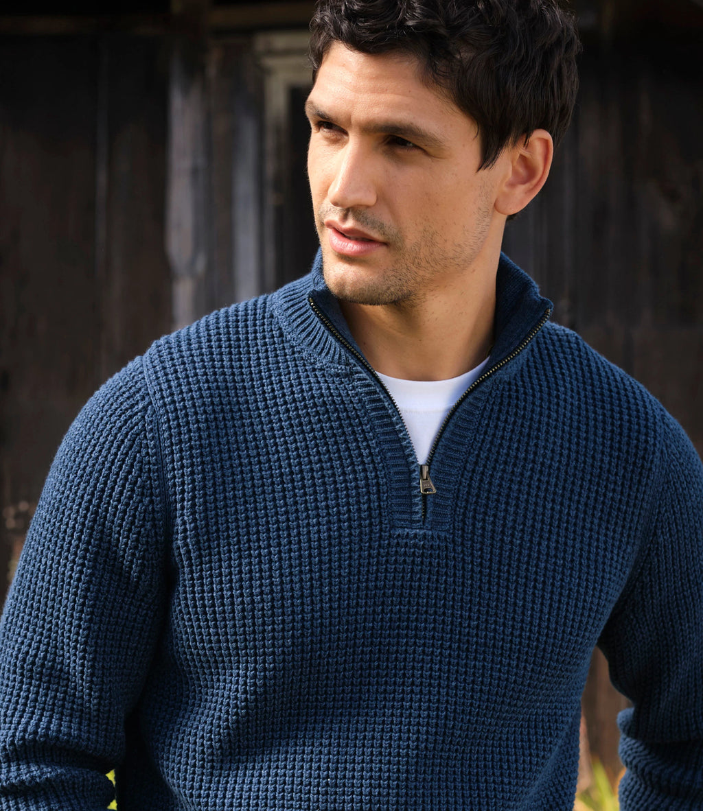 Men's Organic Cotton Waffle Quarter-Zip Sweater