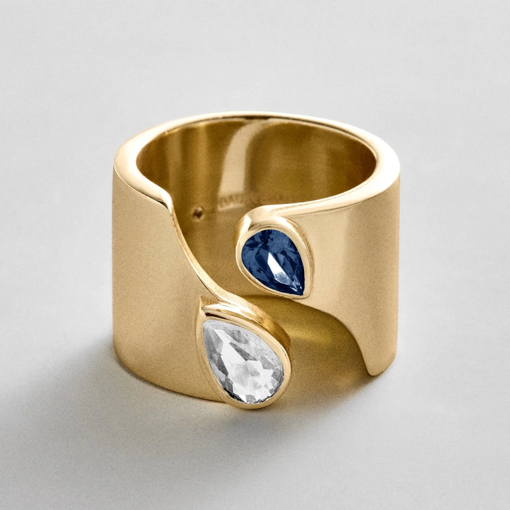 Personalized Two-Stone Open Band Ring - Gold