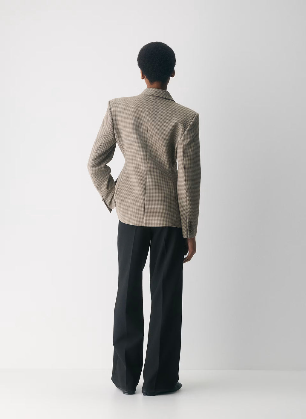 Single-Breasted Stretch Blazer - Brown Check