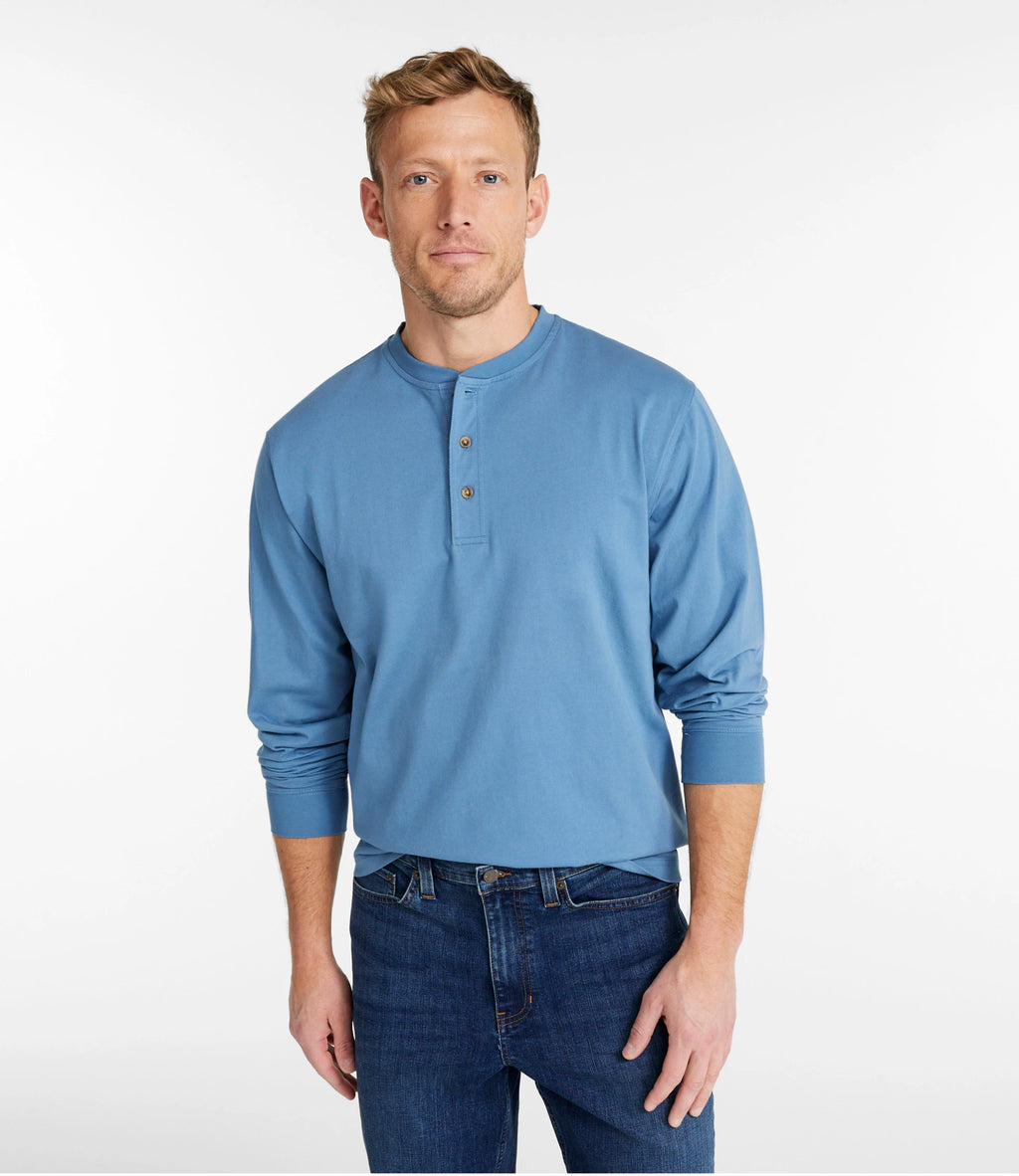Men's Long-Sleeve Cotton Henley Shirt - Blue