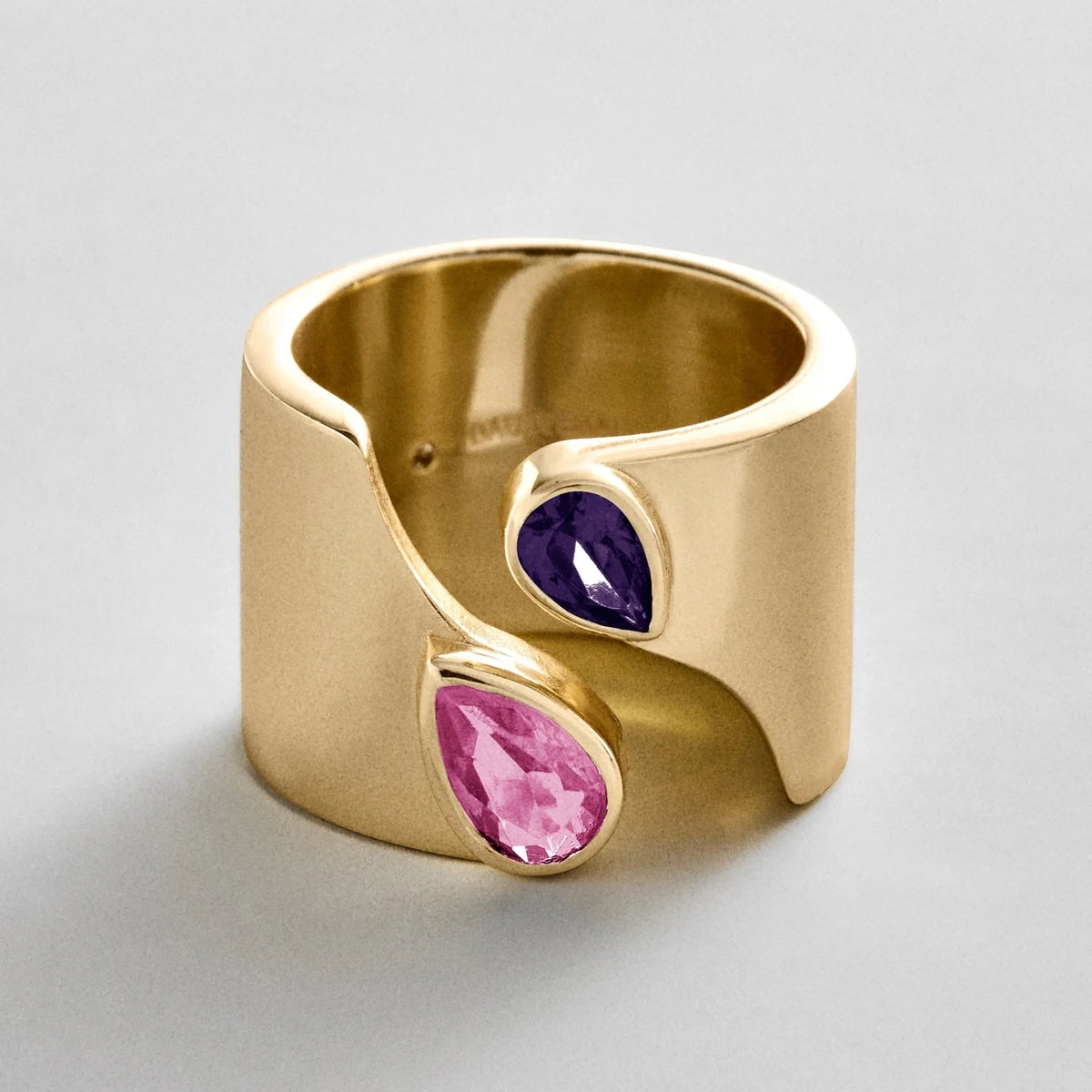 Personalized Two-Stone Open Band Ring - Gold