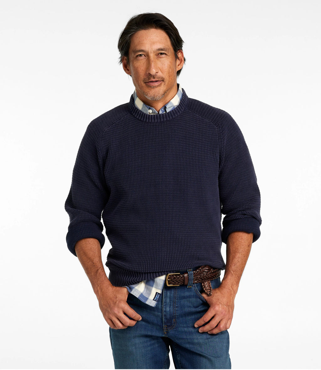 Men's Textured Cotton Crewneck Sweater - Sienna