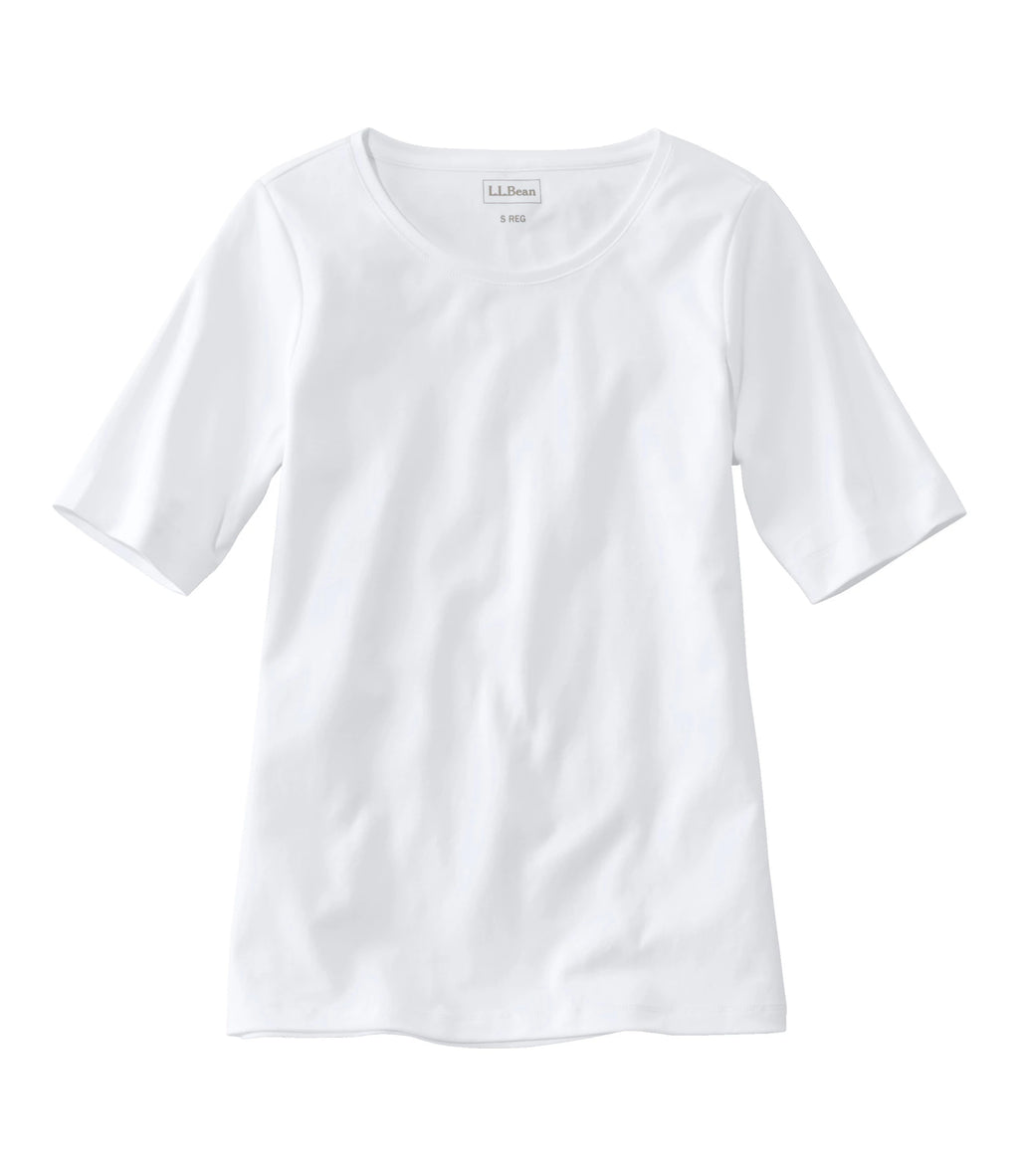 Women's Cotton Jewel Neck Elbow-Sleeve T-Shirt - White