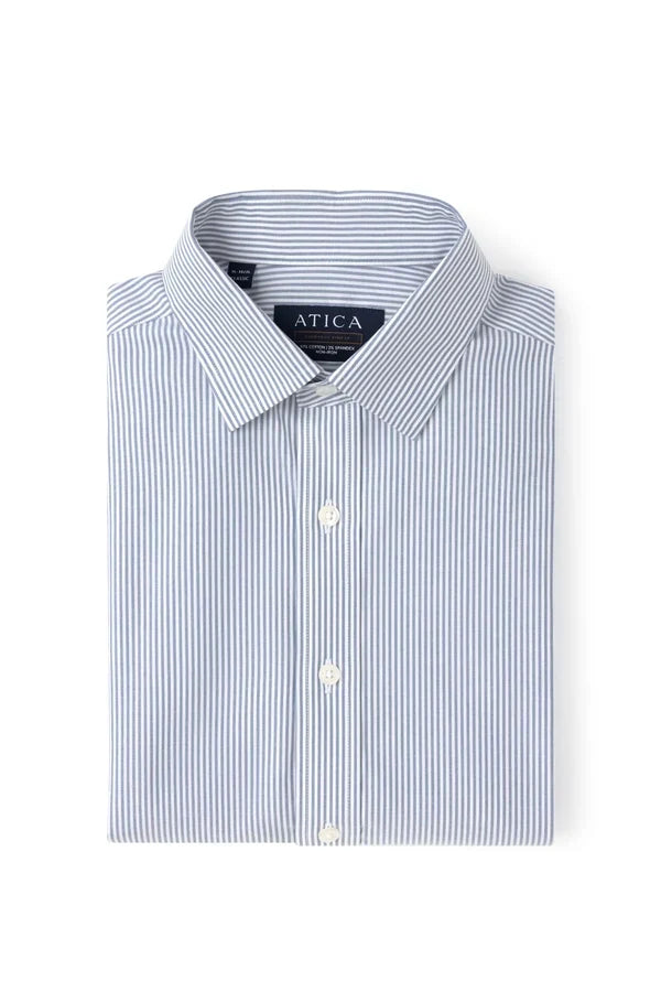 Men's Slim Fit Ash Gray Striped Standard Cuff Cotton Dress Shirt