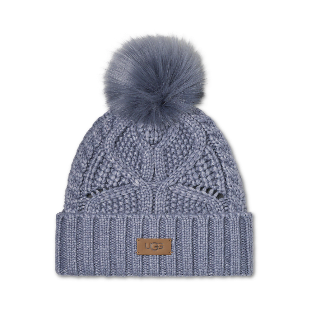 Women's Cable Knit Pom Beanie - Blue