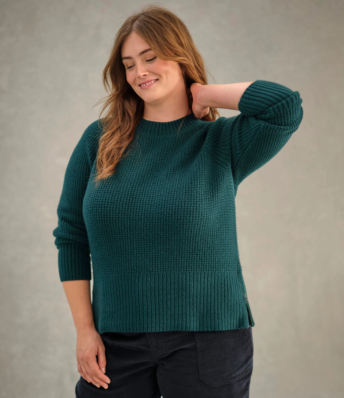 Women's Waffle Crewneck Sweater - Rustic Red