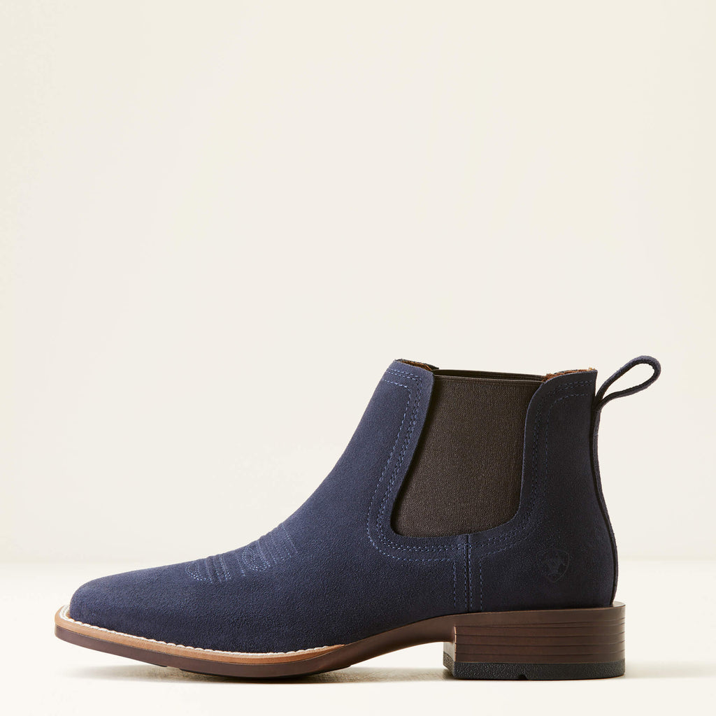 Men's Suede Wide Square Toe Chelsea Boots - Navy