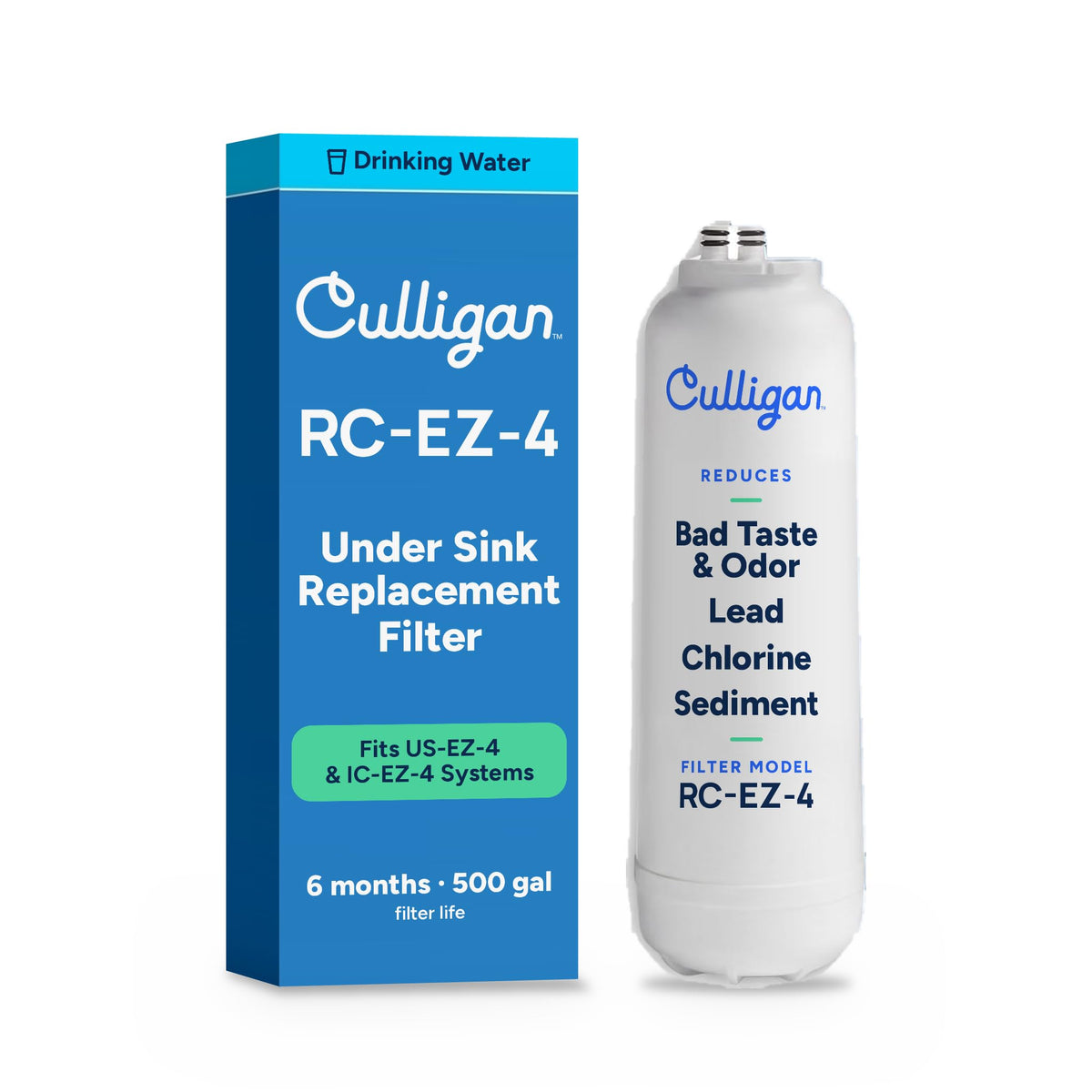 Culligan RC-EZ-4 Premium Water Filtration Replacement Cartridge for Under-Sink, Refrigerator, & RV Systems - EZ Change Water Filter System (500