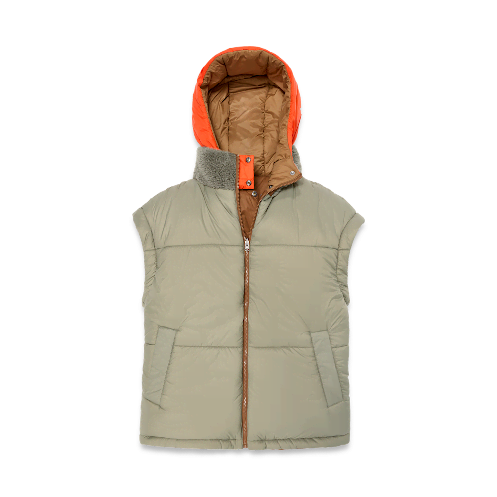 Convertible Reversible Puffer Coat - Brown Green