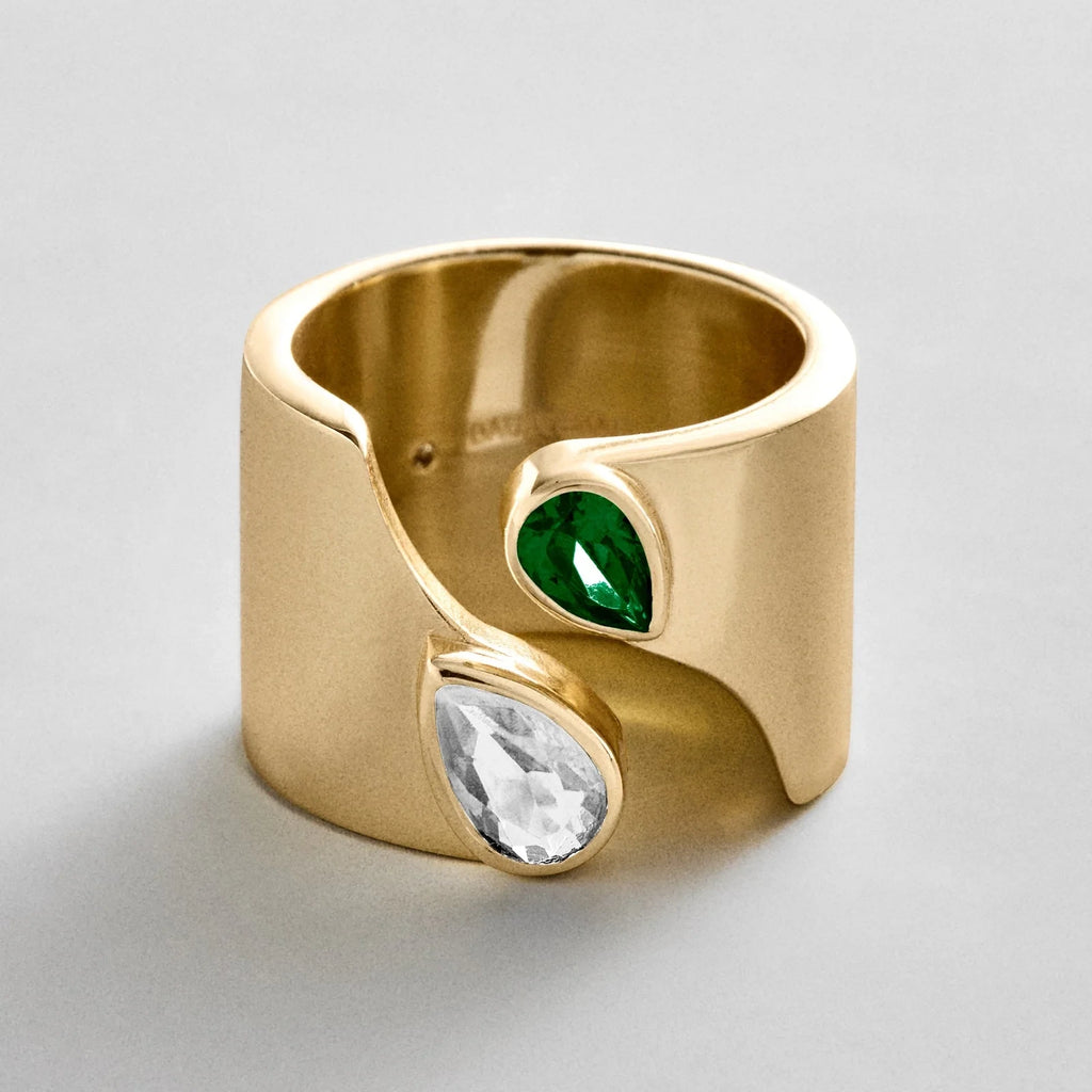 Personalized Two-Stone Open Band Ring - Gold