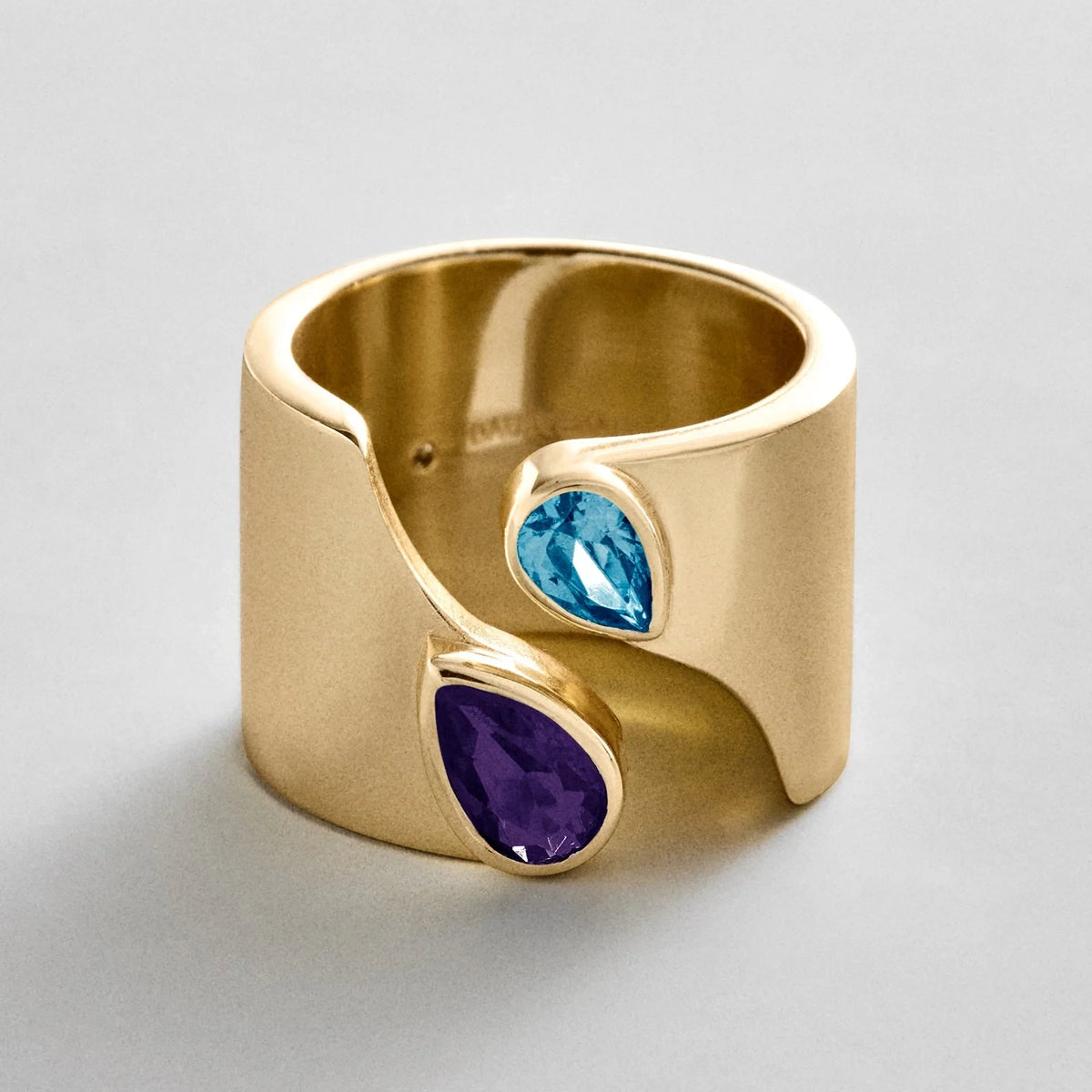Personalized Two-Stone Open Band Ring - Gold