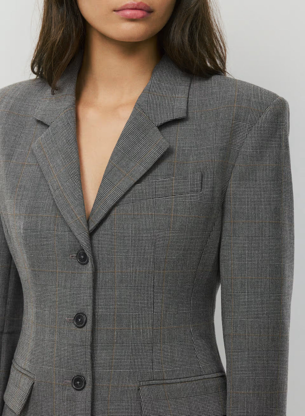 Single-Breasted Stretch Blazer - Brown Check