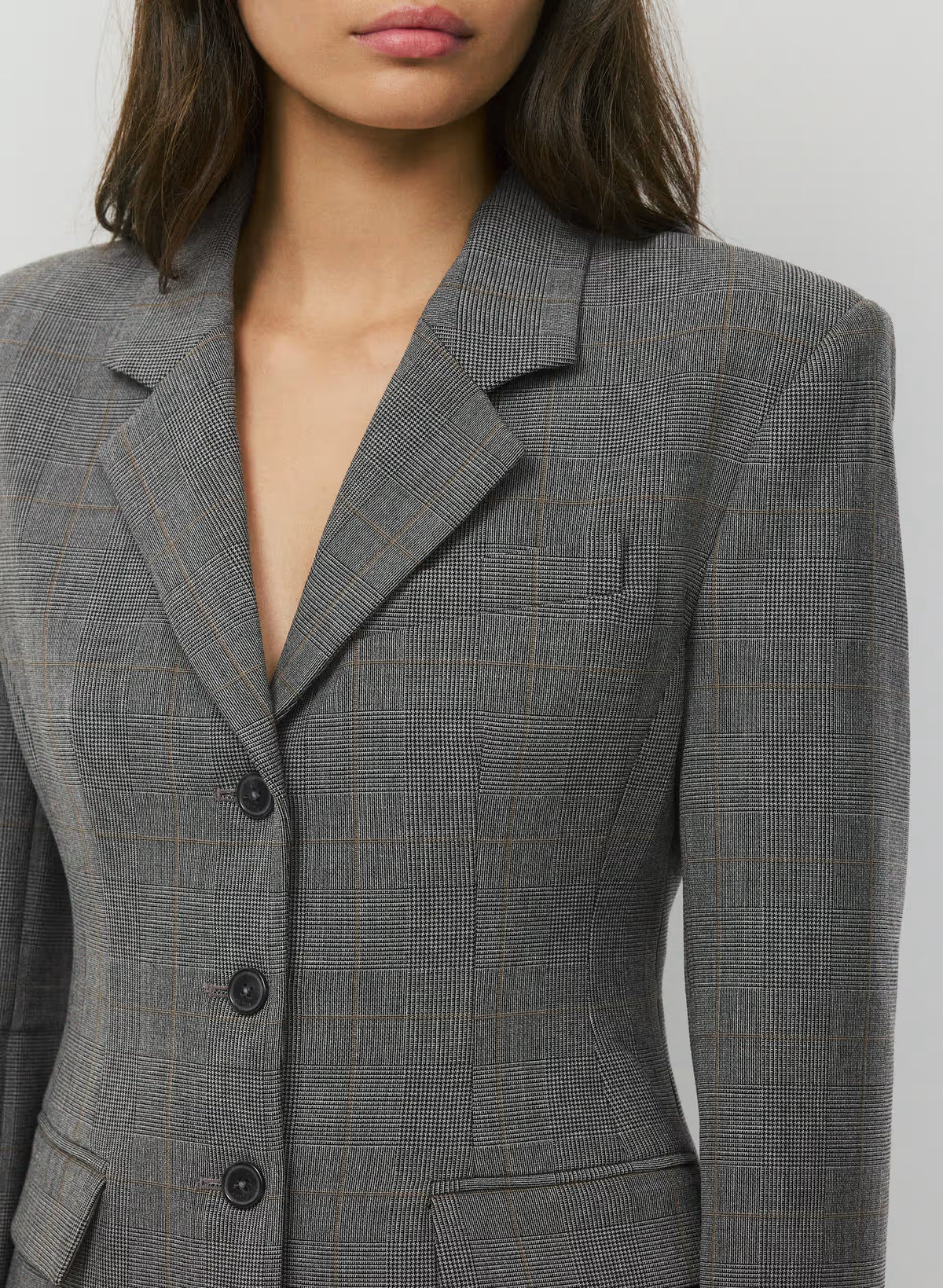 Single-Breasted Stretch Blazer - Brown Check