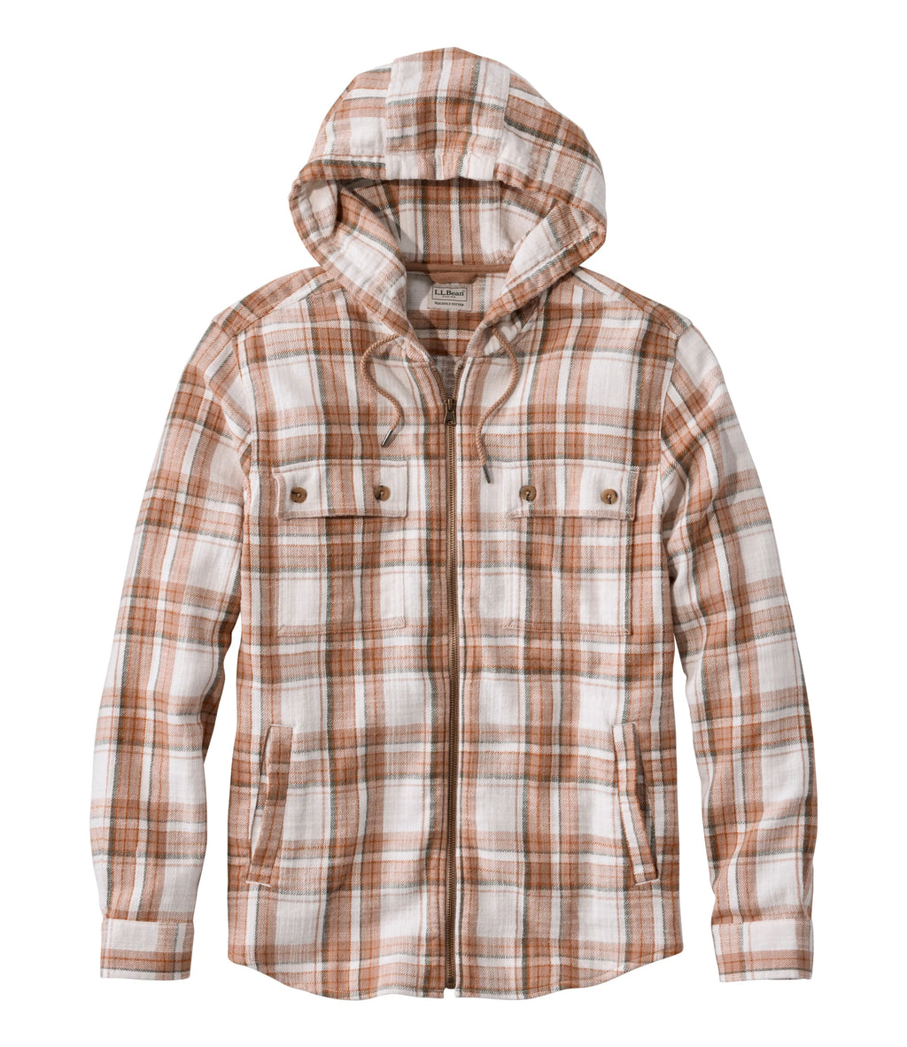 Men's Hooded Flannel Shirt Jacket - Tan Plaid