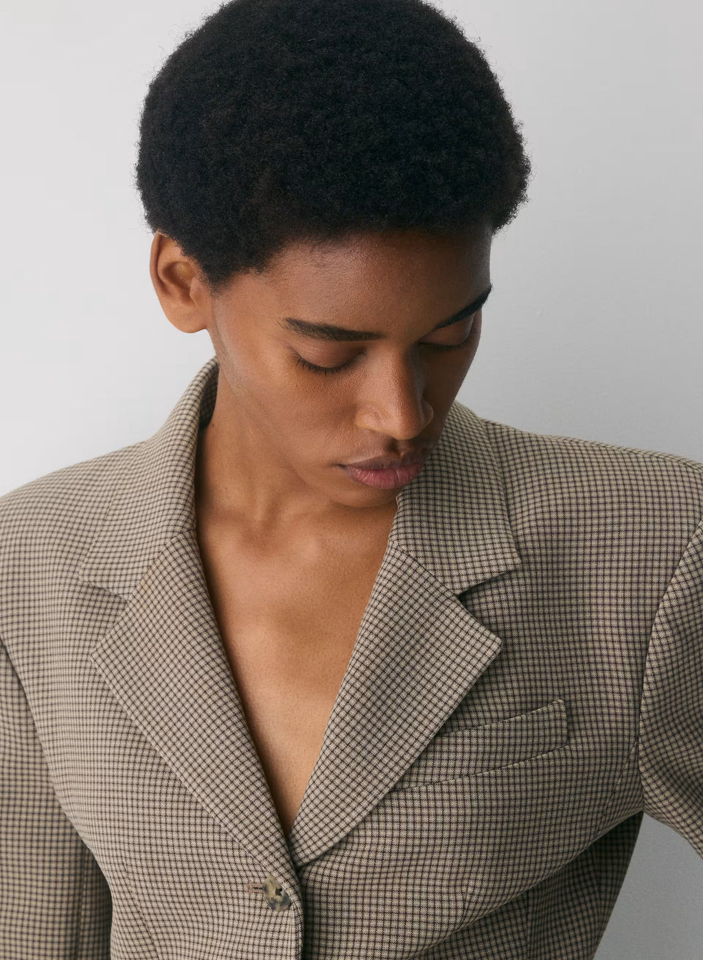 Single-Breasted Stretch Blazer - Brown Check