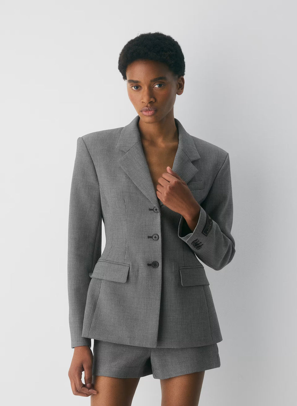 Single-Breasted Stretch Blazer - Brown Check