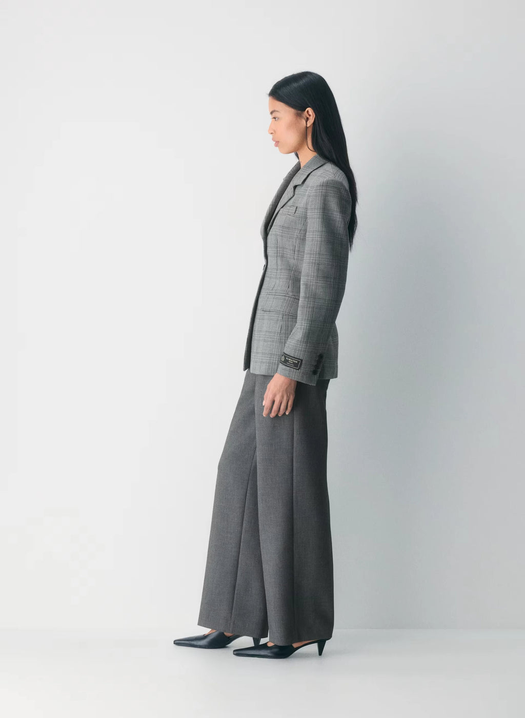 Single-Breasted Stretch Blazer - Brown Check