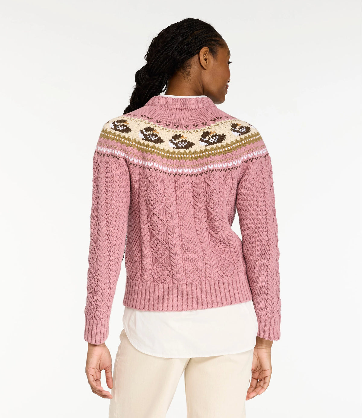 Women's Cotton Cable Knit Crewneck Sweater - Orchid