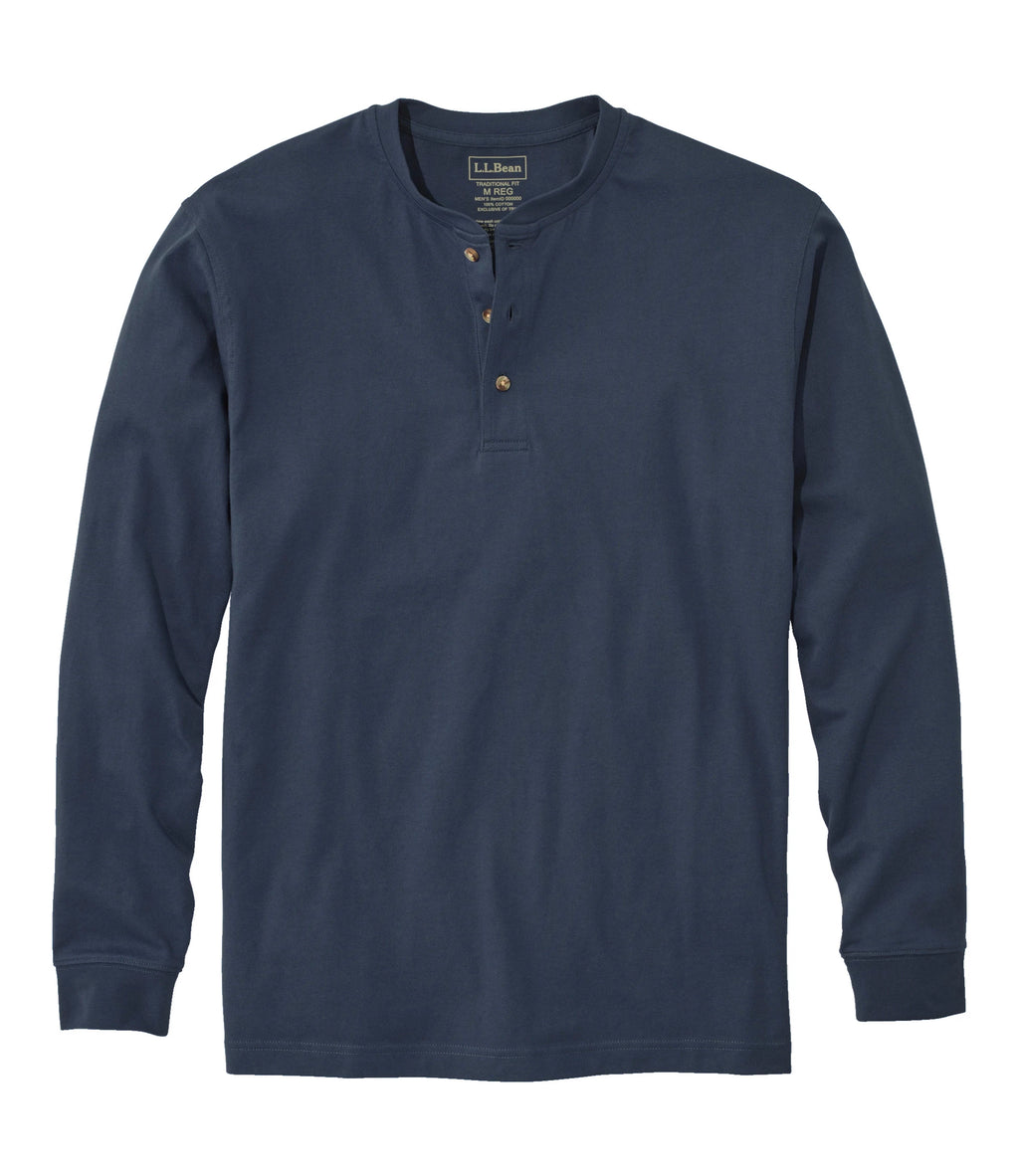 Men's Long-Sleeve Cotton Henley Shirt - Blue