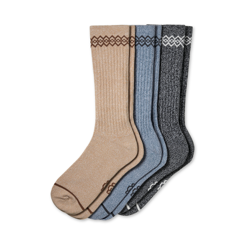 Men's Jacquard Trim Crew Socks - 3 Pack