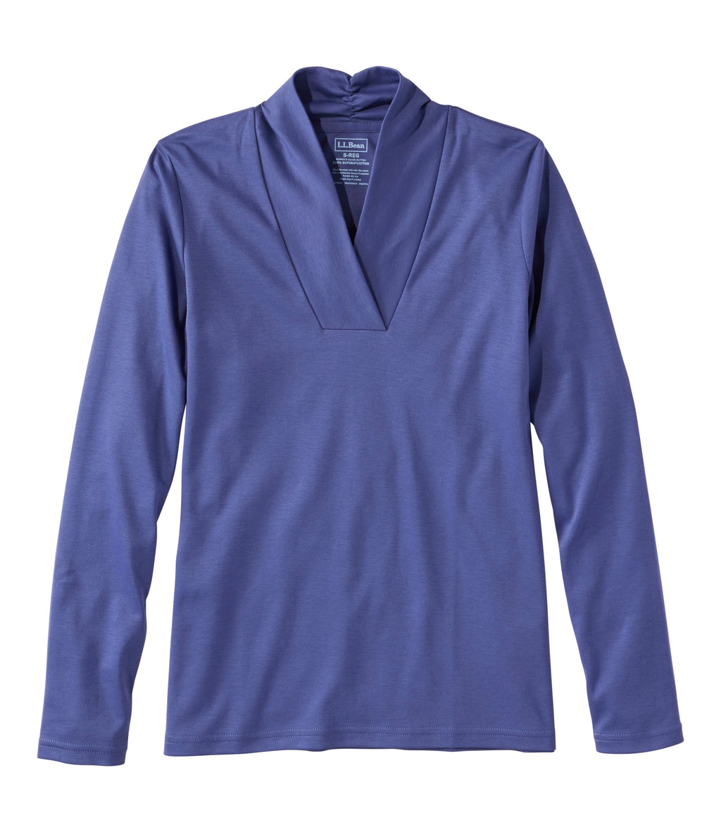 Women's Pima Cotton Shawl Collar T-Shirt - Blue