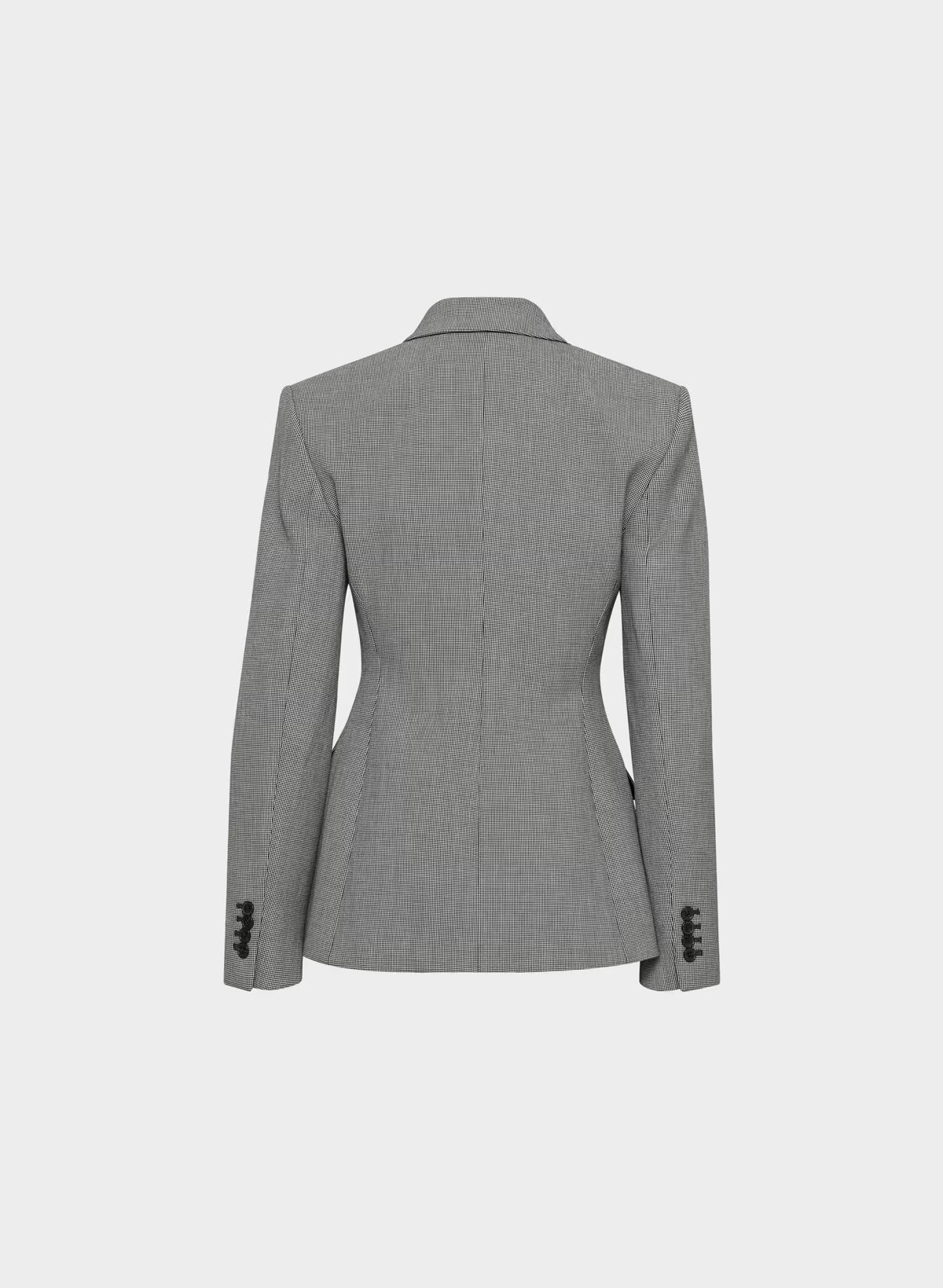 Single-Breasted Stretch Blazer - Brown Check