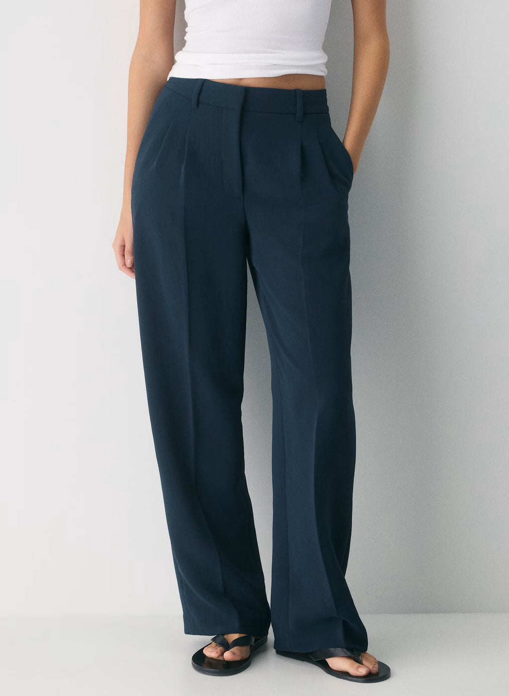 High-Rise Wide-Leg Crepe Trousers - Sand