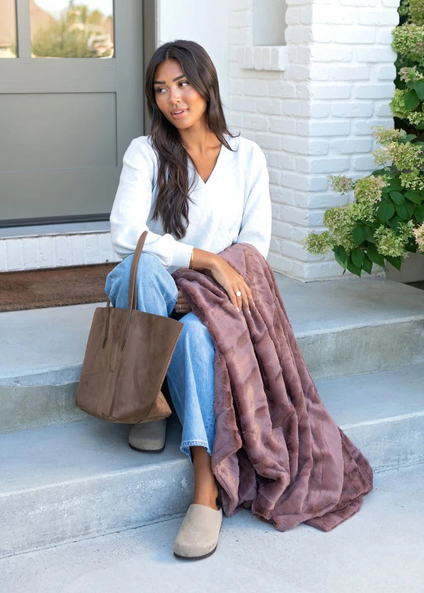 Textured Plush Throw Blanket - Golden Brown