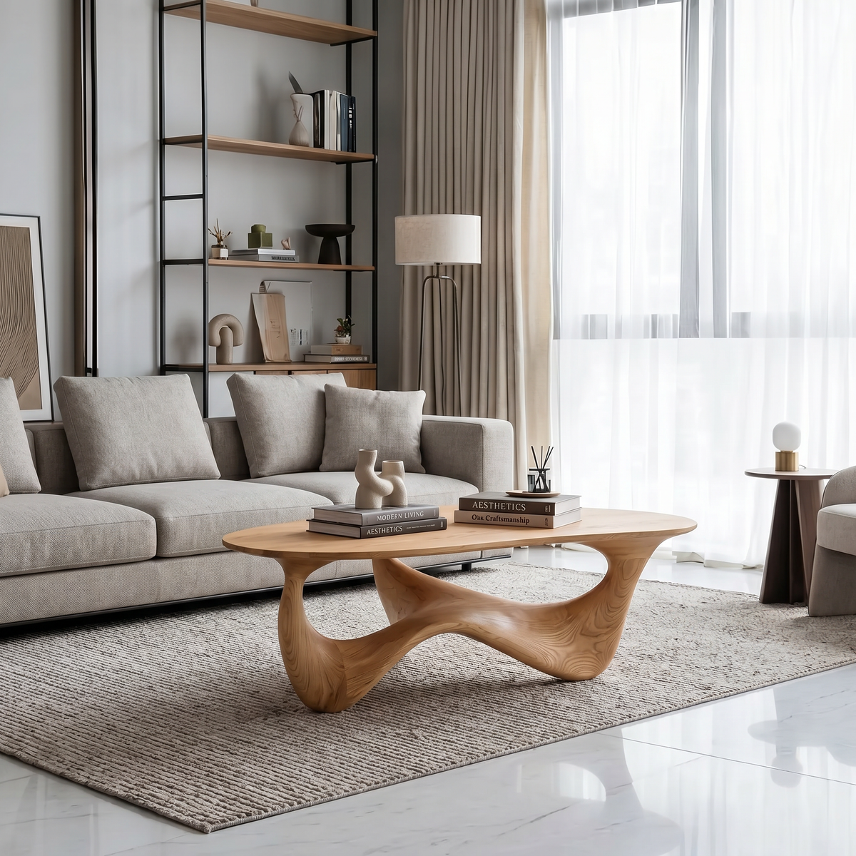 Rustic Solid Wood Low Coffee Table with Natural Grain in Oak finish