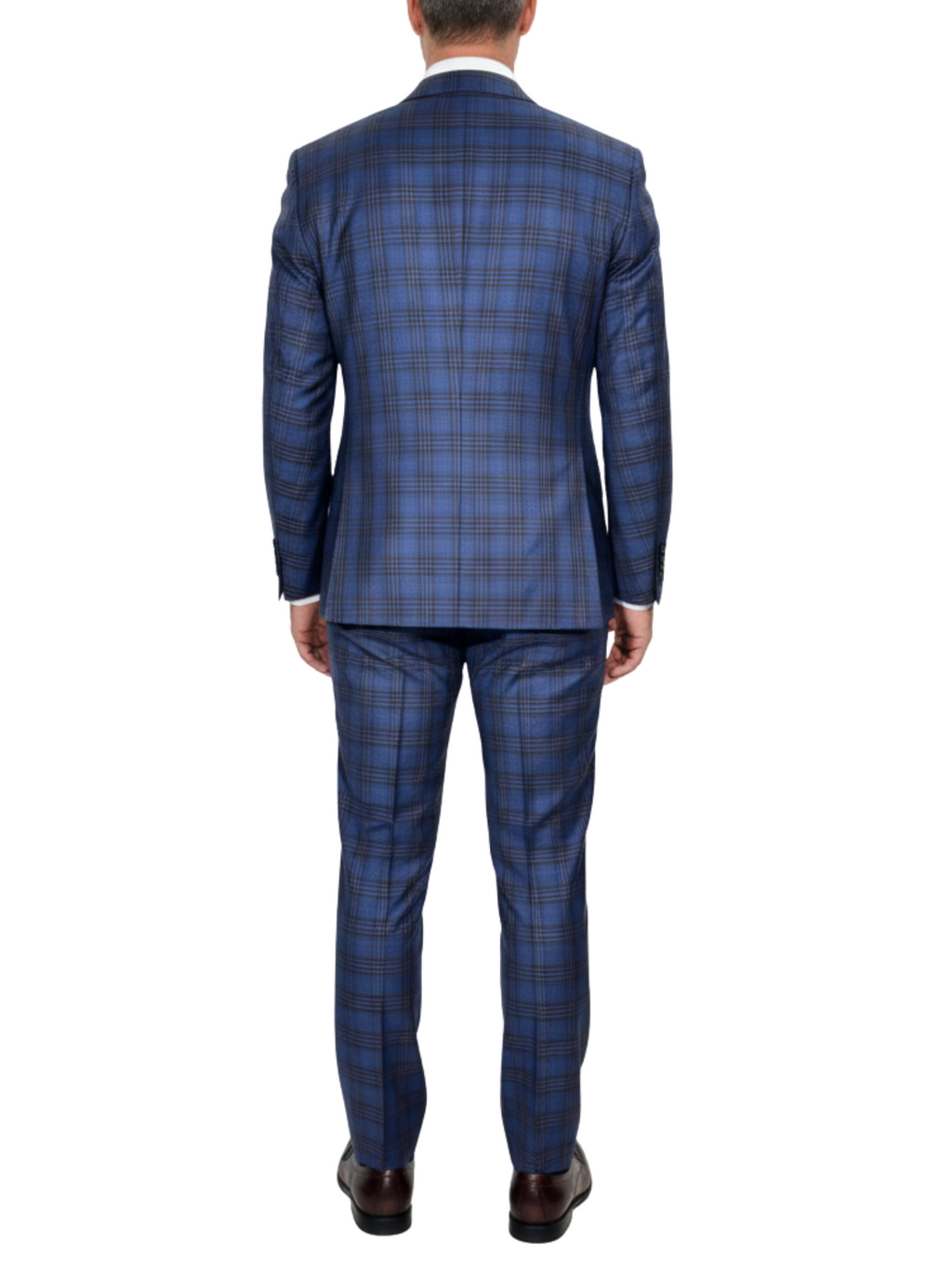 Men's Blue Burgundy Plaid Slim Fit Peak Lapel Wool 2-Button Suit