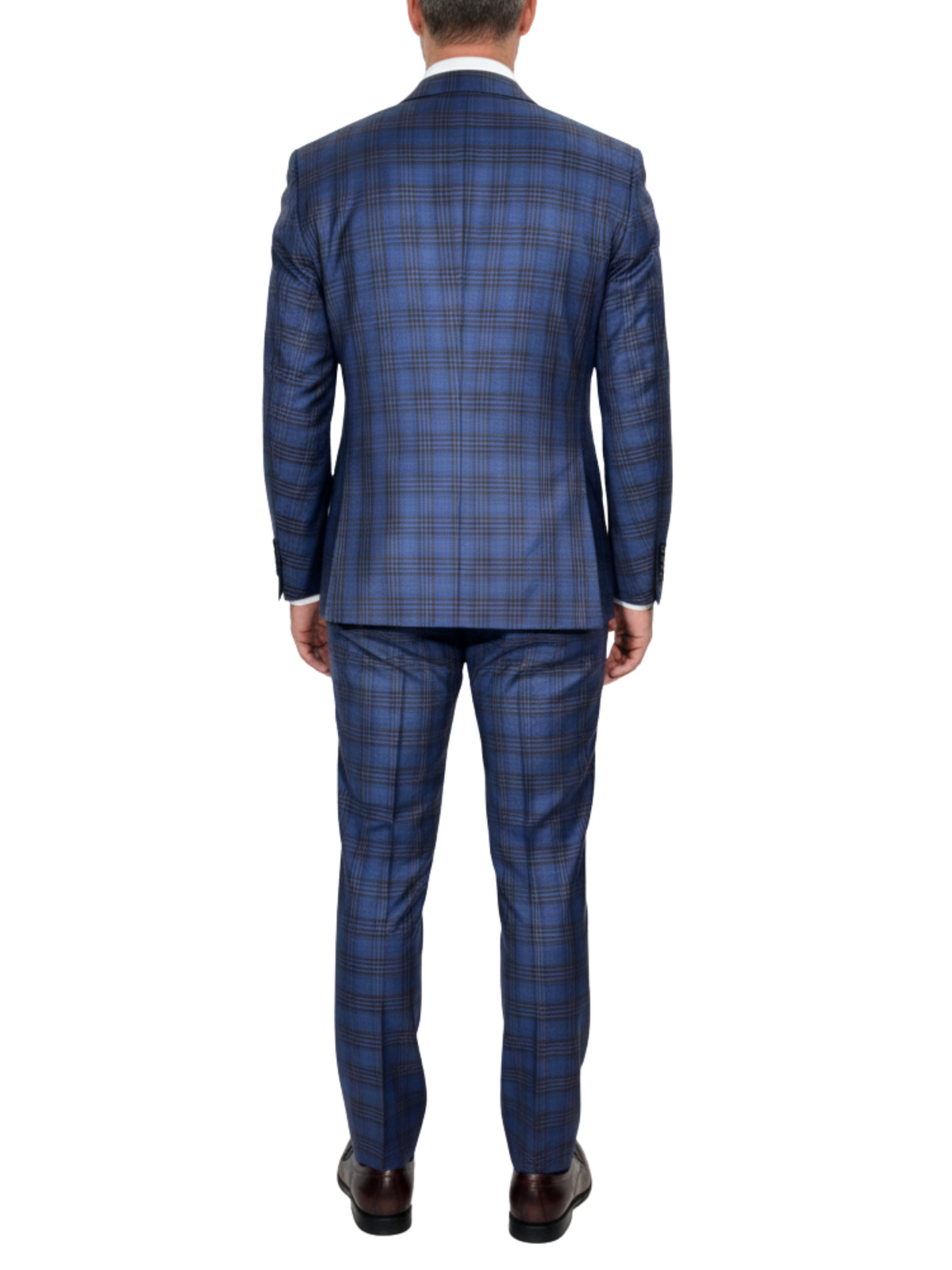 Men's Blue Burgundy Plaid Slim Fit Peak Lapel Wool 2-Button Suit