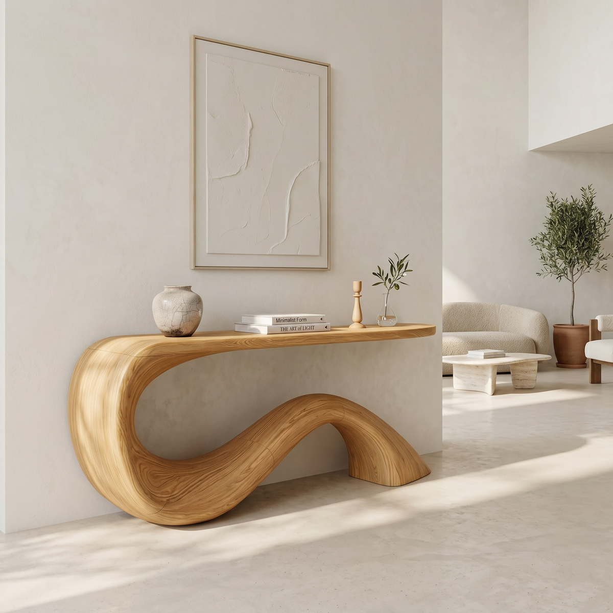 Monkey Pod Live Edge Entryway Console Table, Modern Organic in Oak finish