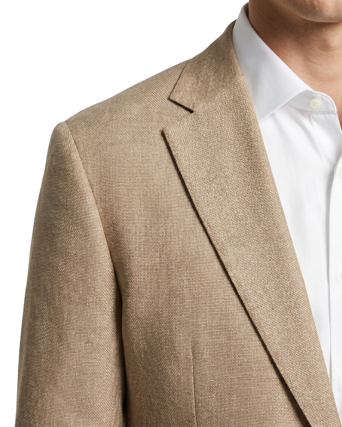 Men's Beige Textured Modern Fit Notch Lapel 2-Button Wool Sport Coat