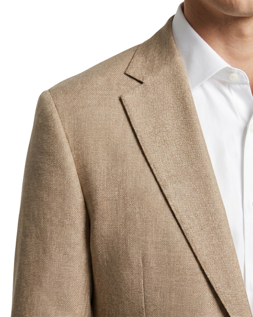 Men's Beige Textured Modern Fit Notch Lapel 2-Button Wool Sport Coat